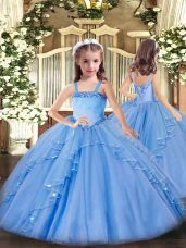 Popular Organza Sleeveless Floor Length Little Girls Pageant Dress and Appliques and Ruffles