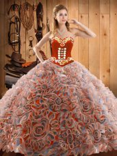 Sleeveless With Train Embroidery Lace Up Quinceanera Gown with Multi-color Sweep Train
