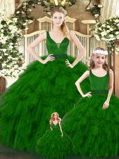 Sexy Green Sleeveless Ruffles Floor Length 15 Quinceanera Dress