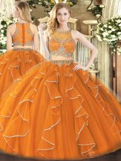 Enchanting Orange Scoop Zipper Beading and Ruffles Vestidos de Quinceanera Sleeveless