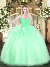 Gorgeous Ruffles Quinceanera Gown Apple Green Zipper Sleeveless Floor Length