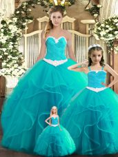 Great Aqua Blue Sleeveless Ruffles Floor Length Ball Gown Prom Dress