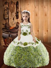 Ball Gowns Pageant Gowns For Girls Multi-color Straps Fabric With Rolling Flowers Sleeveless Floor Length Lace Up