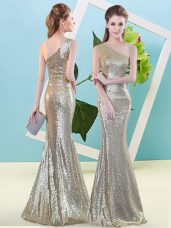 Flare Floor Length Mermaid Sleeveless Champagne Dress for Prom Zipper