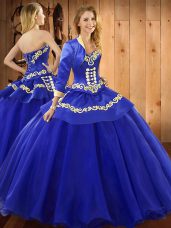 Eye-catching Floor Length Lace Up 15th Birthday Dress Blue for Military Ball and Sweet 16 and Quinceanera with Ruffles
