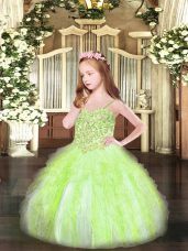 Luxurious Floor Length Lace Up Party Dresses Yellow Green for Party and Quinceanera with Appliques and Ruffles