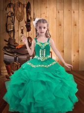 Sleeveless Lace Up Floor Length Embroidery and Ruffles Pageant Dress for Teens