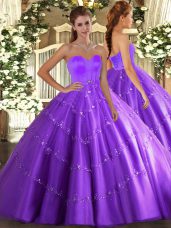 Sweetheart Sleeveless Lace Up Sweet 16 Dress Eggplant Purple Tulle