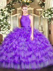 Fashion Eggplant Purple Sleeveless Organza Zipper Quinceanera Gowns for Military Ball and Sweet 16 and Quinceanera