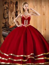 Red Sweetheart Lace Up Embroidery 15 Quinceanera Dress Sleeveless