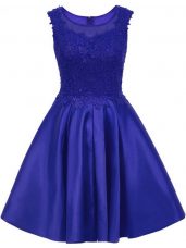 Fine A-line Bridesmaid Dress Blue Scoop Satin Sleeveless Mini Length Zipper