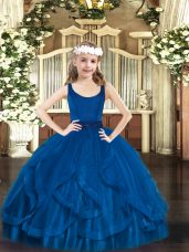 Popular Floor Length Ball Gowns Sleeveless Royal Blue Custom Made Zipper