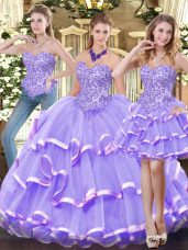 Most Popular Lavender Sweetheart Neckline Appliques and Ruffled Layers Quinceanera Dresses Sleeveless Zipper