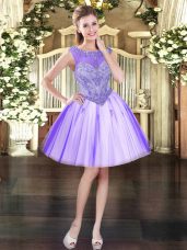 Deluxe Mini Length Lavender Scoop Sleeveless Lace Up
