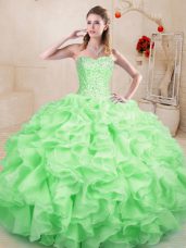 Colorful Apple Green Sleeveless Floor Length Beading and Ruffles Lace Up Quinceanera Gown