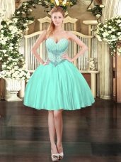 Mini Length Lace Up Prom Gown Apple Green for Prom and Party with Beading