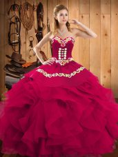 Sweetheart Sleeveless Lace Up Ball Gown Prom Dress Fuchsia Satin and Organza