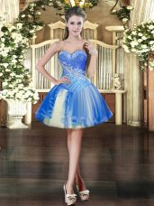 Beautiful Baby Blue Ball Gowns Sweetheart Sleeveless Tulle Mini Length Lace Up Beading