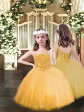 Graceful Orange Sleeveless Beading Floor Length Child Pageant Dress