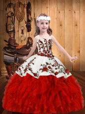 Discount Organza Sleeveless Floor Length Little Girls Pageant Dress and Embroidery and Ruffles