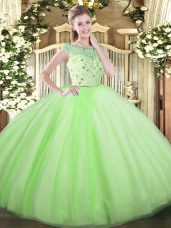 Great Floor Length Zipper Quinceanera Dress Yellow Green for Military Ball and Sweet 16 and Quinceanera with Beading