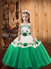Floor Length Lace Up Little Girls Pageant Gowns Turquoise for Sweet 16 and Quinceanera with Embroidery