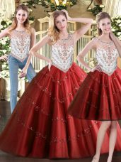 Floor Length Wine Red Ball Gown Prom Dress Scoop Sleeveless Zipper