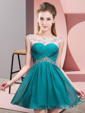Colorful Scoop Sleeveless Backless Prom Evening Gown Teal Chiffon