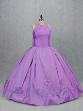 Eye-catching Embroidery Quinceanera Gown Lilac Zipper Sleeveless Floor Length