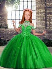 Fashion Ball Gowns Beading Pageant Dress for Girls Lace Up Tulle Sleeveless Floor Length
