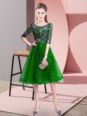 Colorful Knee Length Empire Half Sleeves Green Court Dresses for Sweet 16 Lace Up