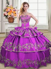 Floor Length Purple Quince Ball Gowns Sweetheart Sleeveless Lace Up