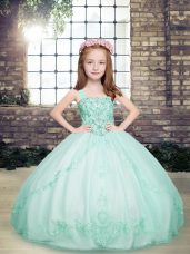 Elegant Beading Little Girls Pageant Dress Apple Green Lace Up Sleeveless Floor Length