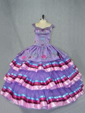 Ball Gowns Sweet 16 Quinceanera Dress Lavender Straps Organza Sleeveless Floor Length Lace Up