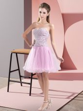 A-line Prom Dress Lilac Sweetheart Tulle Sleeveless Mini Length Zipper
