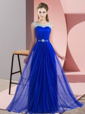 Superior Royal Blue Empire Scoop Sleeveless Chiffon Floor Length Lace Up Beading Quinceanera Dama Dress