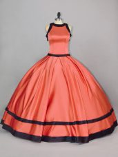 Superior Orange Sleeveless Ruching Floor Length 15th Birthday Dress