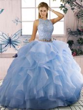 Blue Sleeveless Tulle Zipper Sweet 16 Quinceanera Dress for Sweet 16 and Quinceanera