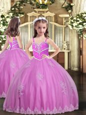 On Sale Tulle Sleeveless Floor Length Little Girl Pageant Dress and Appliques