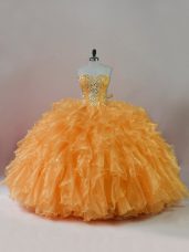 Best Orange Sleeveless Beading and Ruffles Floor Length Sweet 16 Quinceanera Dress