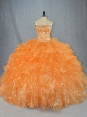 Elegant Floor Length Ball Gowns Sleeveless Orange Quinceanera Gowns Lace Up