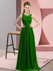 Deluxe Scoop Sleeveless Zipper Court Dresses for Sweet 16 Dark Green Chiffon