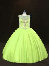 Yellow Green Tulle Lace Up Quinceanera Dresses Sleeveless Floor Length Beading