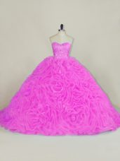 Glorious Organza Sleeveless 15 Quinceanera Dress Chapel Train and Beading and Ruffles