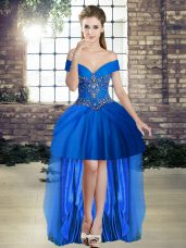 Royal Blue Sleeveless Tulle Lace Up Teens Party Dress for Prom and Party