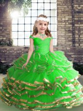 Low Price Ball Gowns Beading and Ruching Little Girl Pageant Gowns Lace Up Tulle Sleeveless High Low