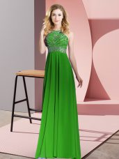 Floor Length Green Prom Party Dress Chiffon Sleeveless Beading