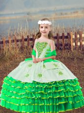 Perfect Green Sleeveless Beading and Embroidery and Ruffled Layers Floor Length Little Girl Pageant Gowns