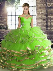 Enchanting Quince Ball Gowns Military Ball and Sweet 16 and Quinceanera with Beading and Ruffled Layers Off The Shoulder Sleeveless Lace Up