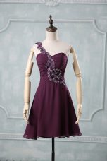 Modern Dark Purple Sleeveless Chiffon Zipper Prom Dresses for Prom and Party and Military Ball